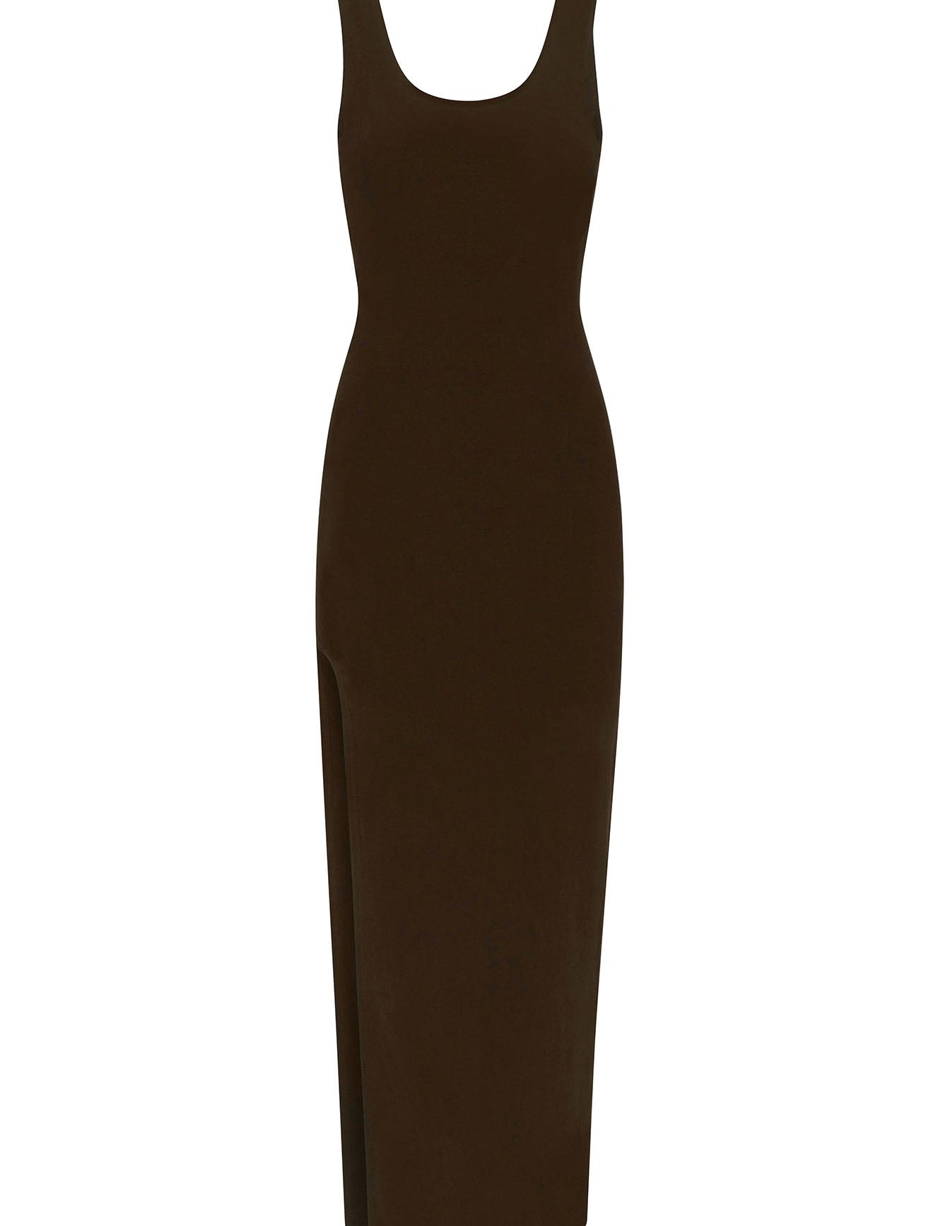 Open Back Maxi Tank Dress with Side Slit in Stretch Cupro