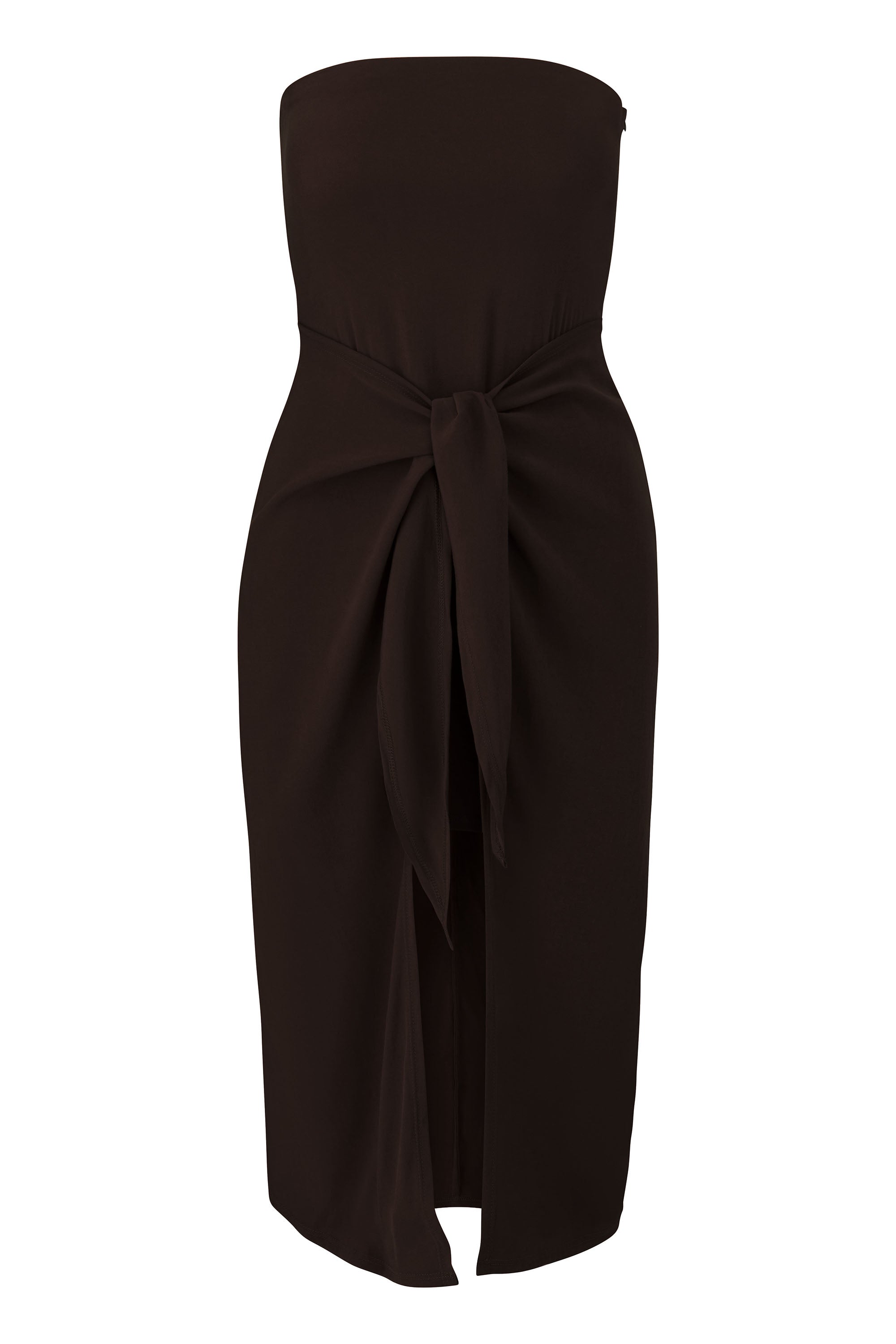 Strapless D.K. Midi Wrap Dress in Stretch Cupro