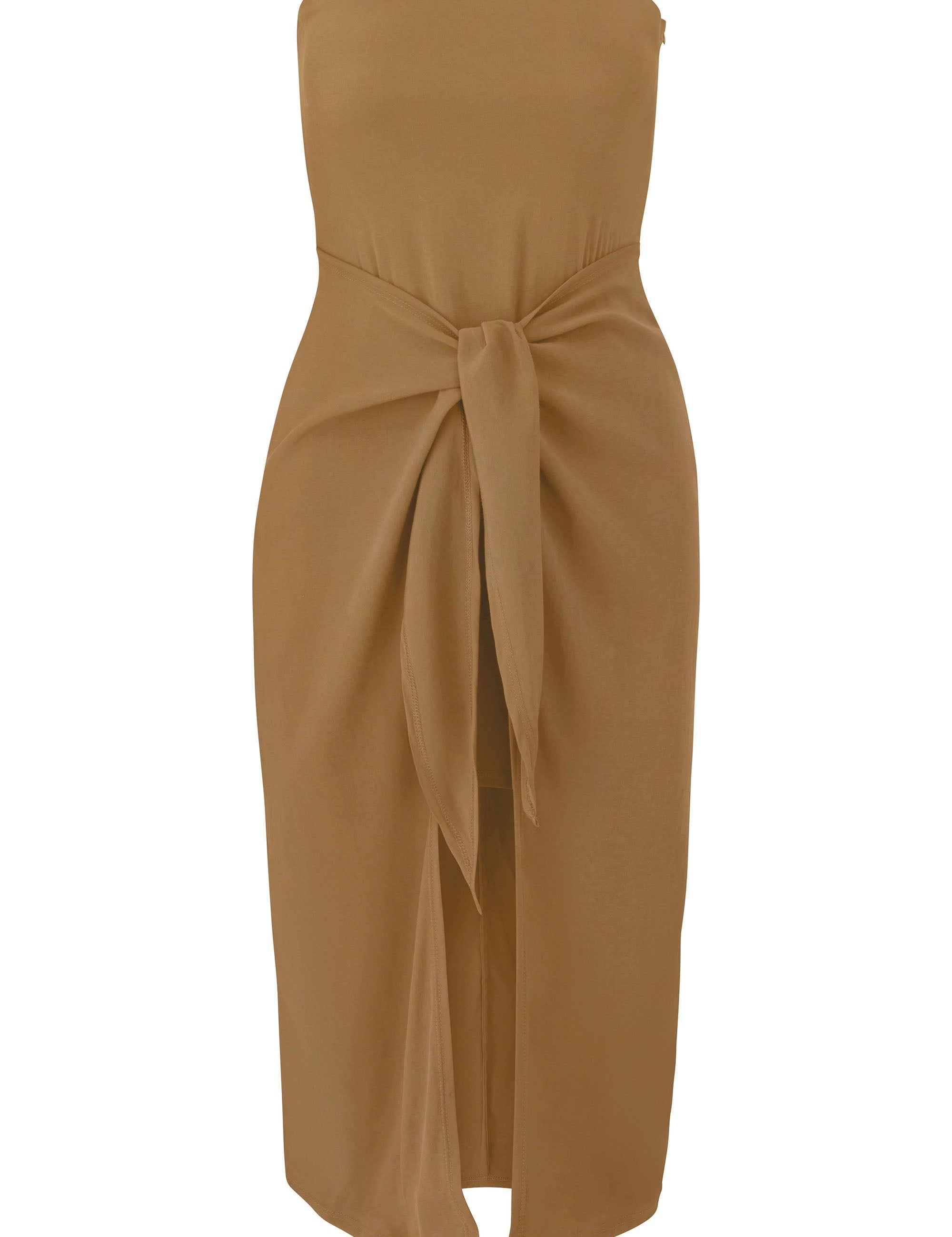 Strapless D.K. Midi Wrap Dress in Stretch Cupro