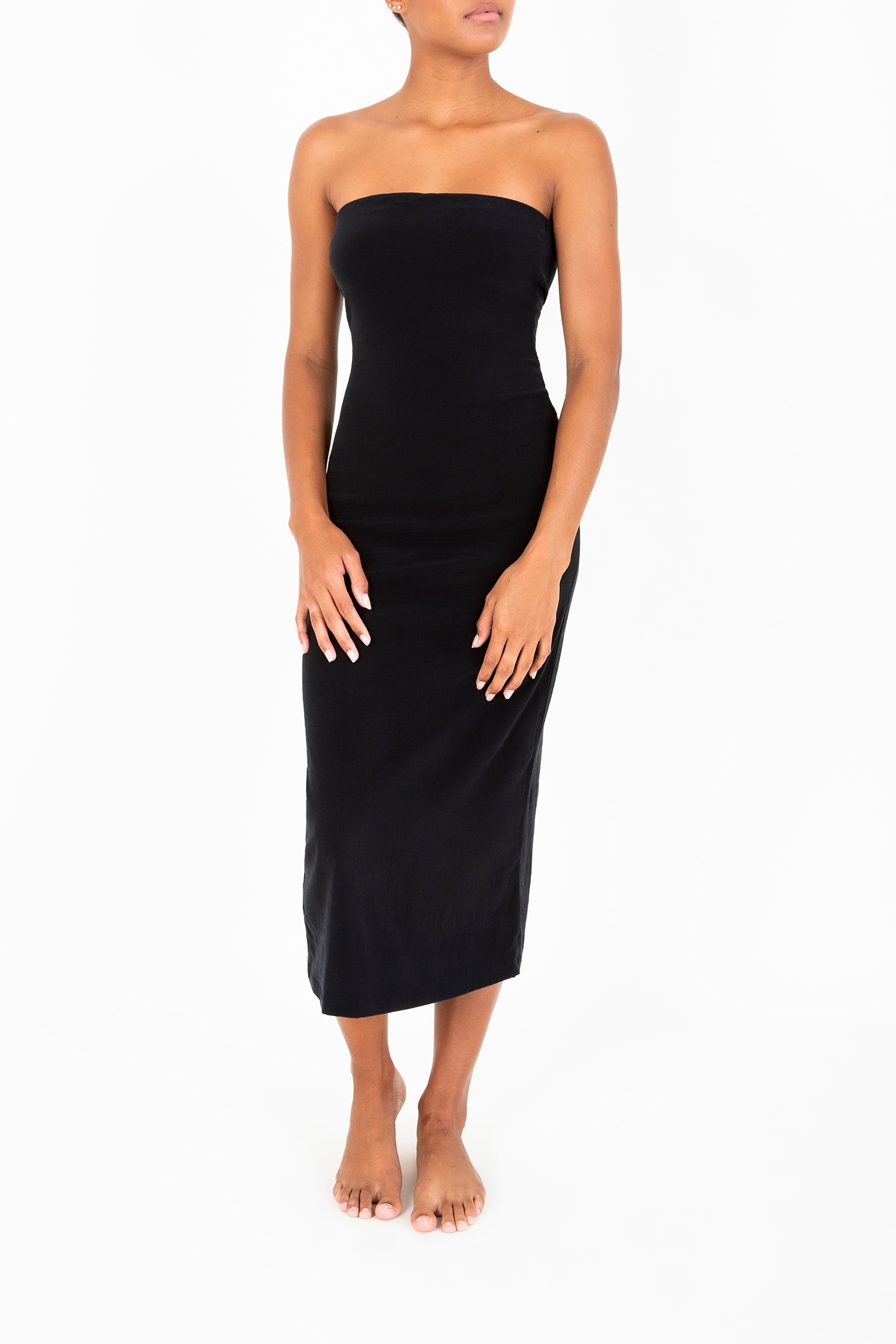 Strapless Tie Back Dress in Stretch Cupro