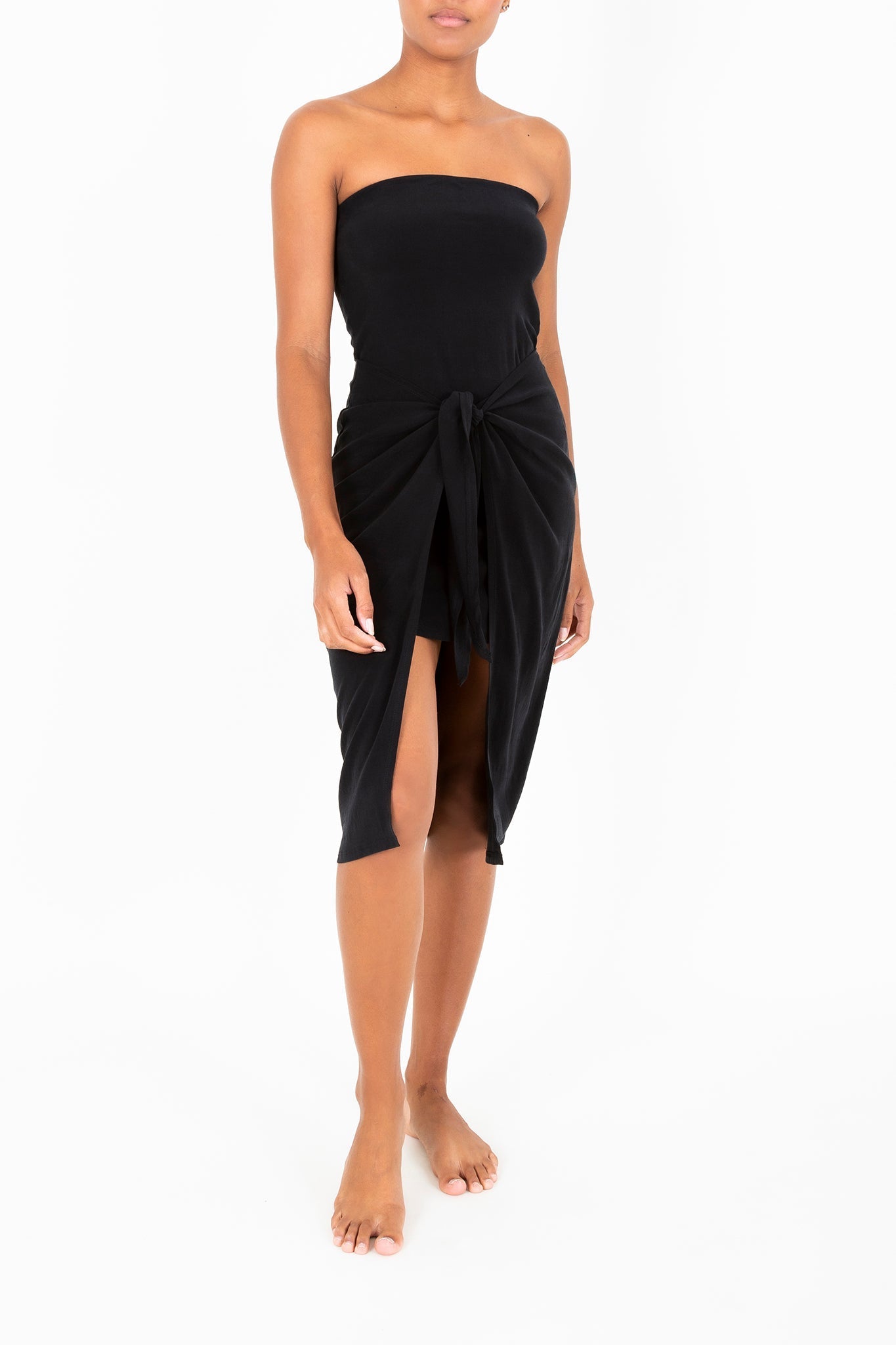 Strapless D.K. Midi Wrap Dress in Stretch Cupro