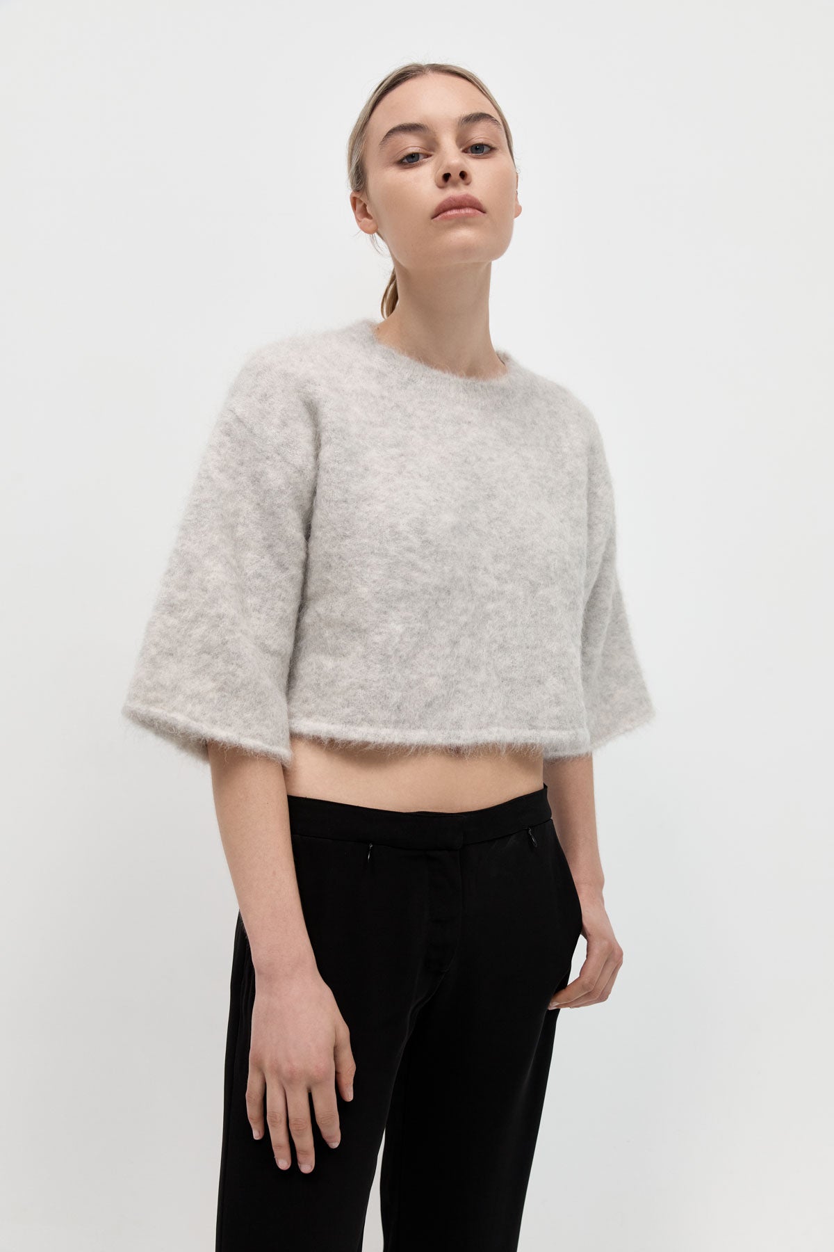 Alpaca Cropped Tee - Light Grey