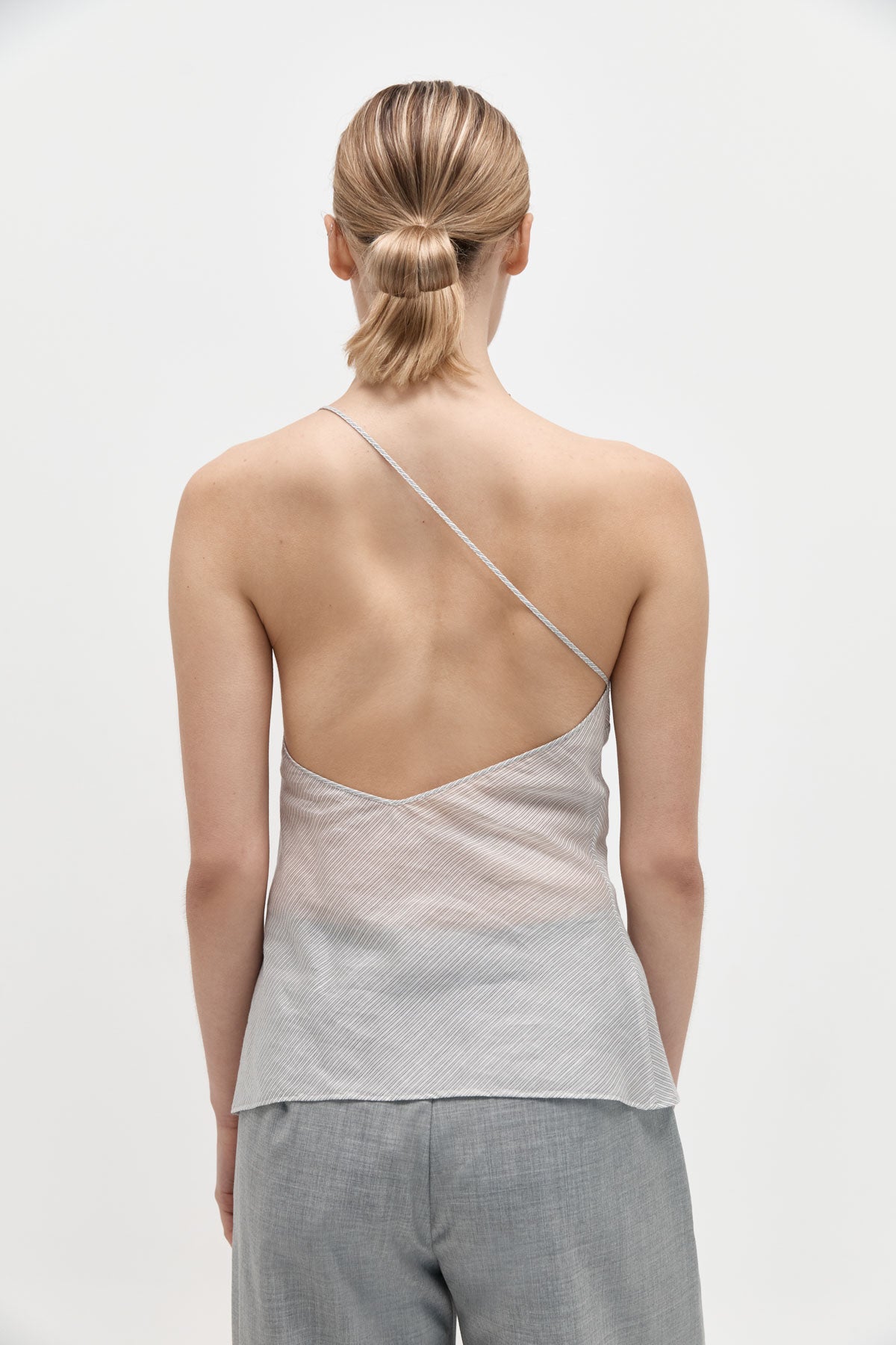 Asymmetric One Shoulder Top - Sheer Stripe