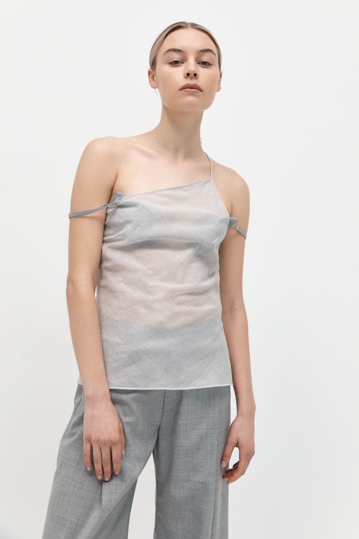 Asymmetric One Shoulder Top - Sheer Stripe