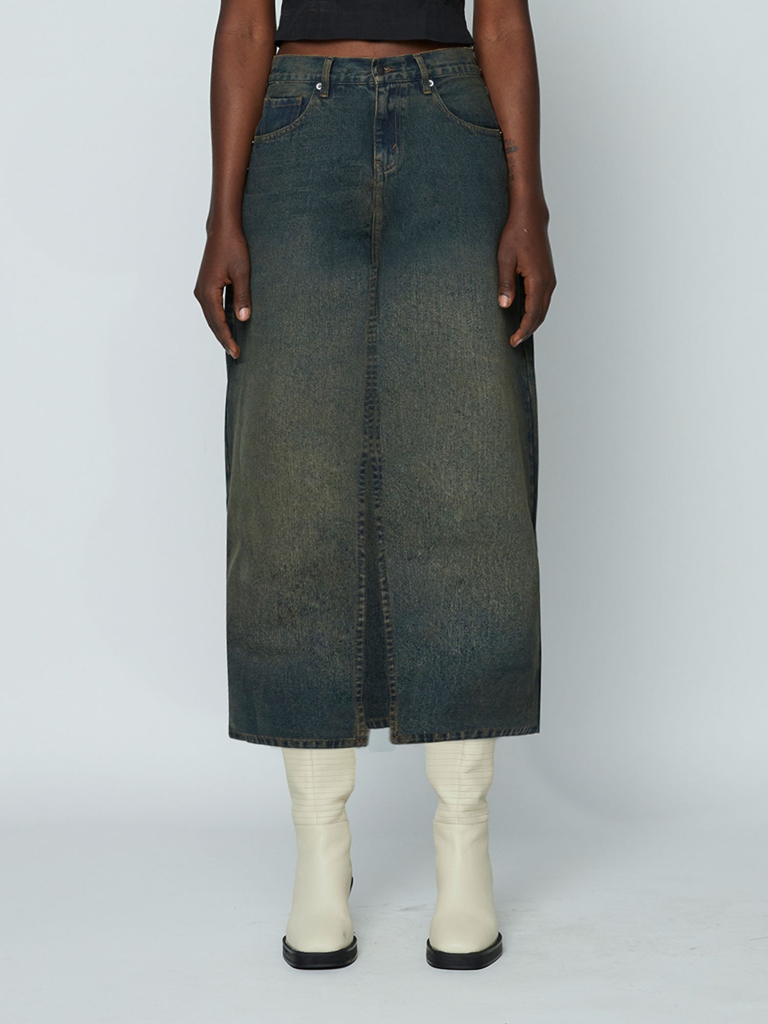 Denim Maxi Skirt - Dirty Wash