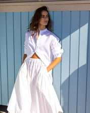 Collarless long sleeve shirt White