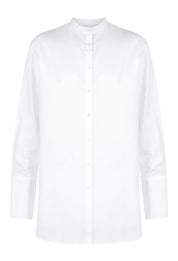 Collarless long sleeve shirt White