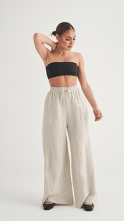 Essential Wide Leg Linen Pant, Ecru Washed Linen