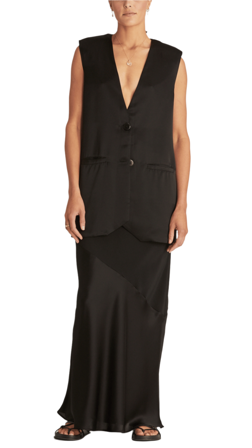 Resort Suit Vest, Black Satin