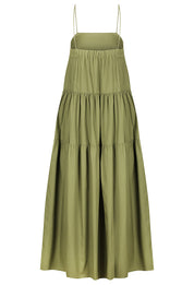Cotton Gathered Maxi Dress Army