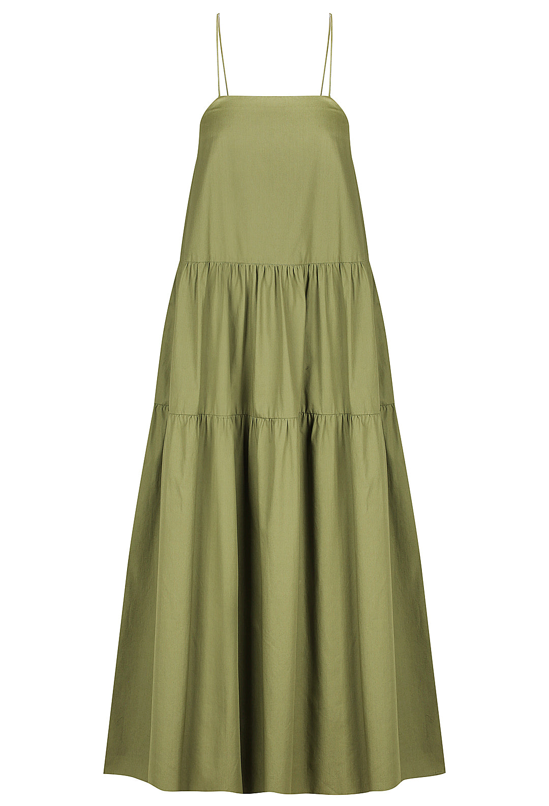 Cotton Gathered Maxi Dress Army