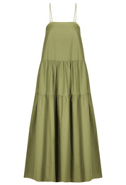 Cotton Gathered Maxi Dress Army
