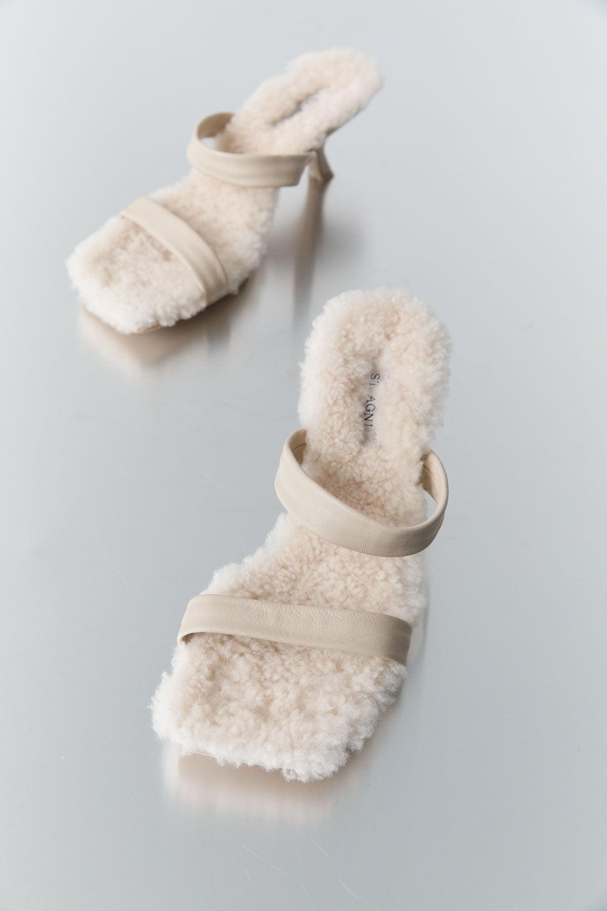 Double Strap Shearling Heel - Ecru