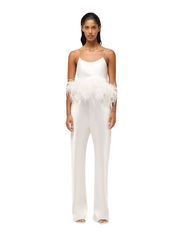 Bias Camisole With Ostrich Feathers - White