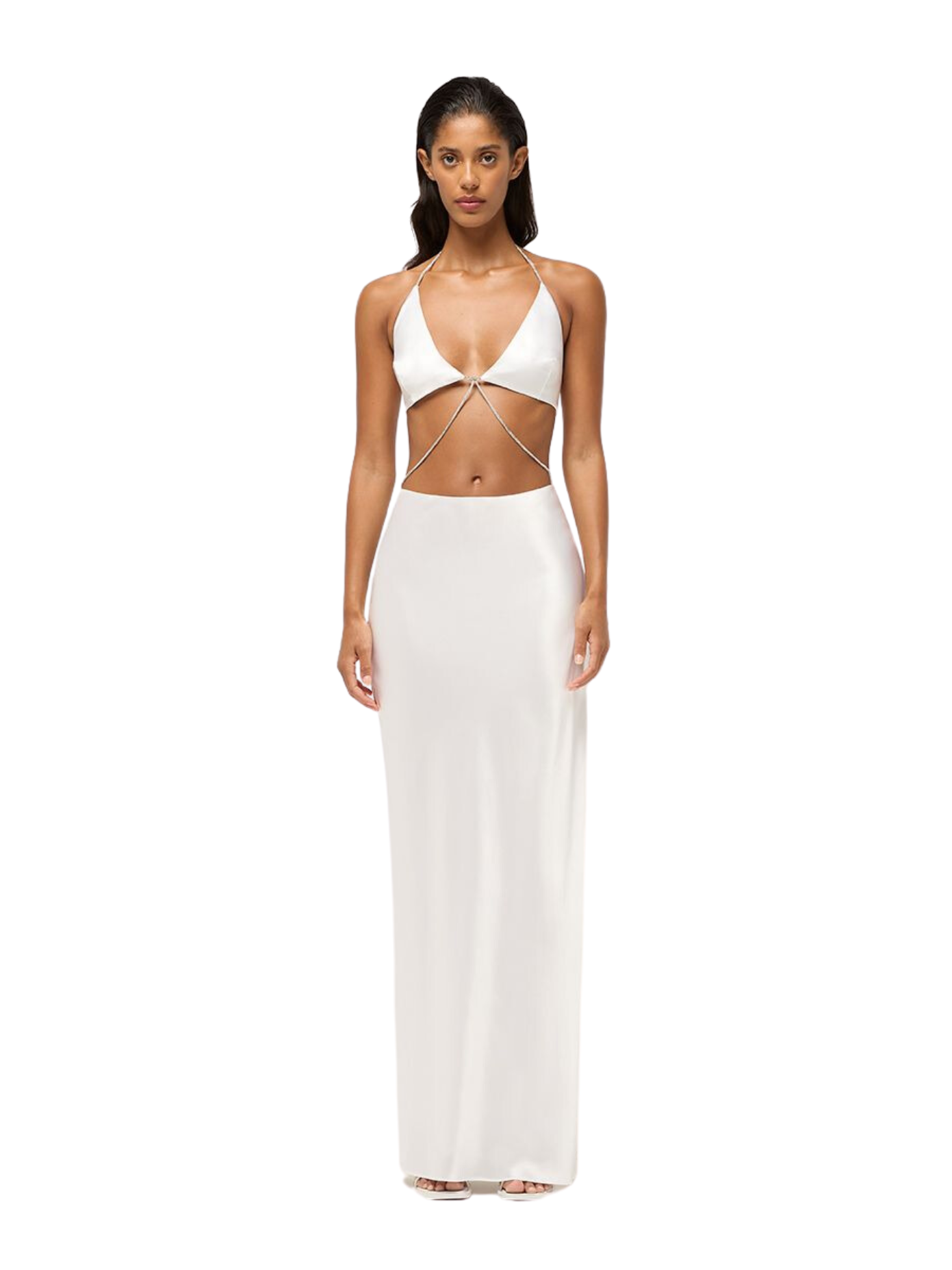 Nomi Crystal Halter Dress - White