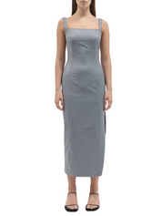 Curve Seam Wool Midi Dress - Grey