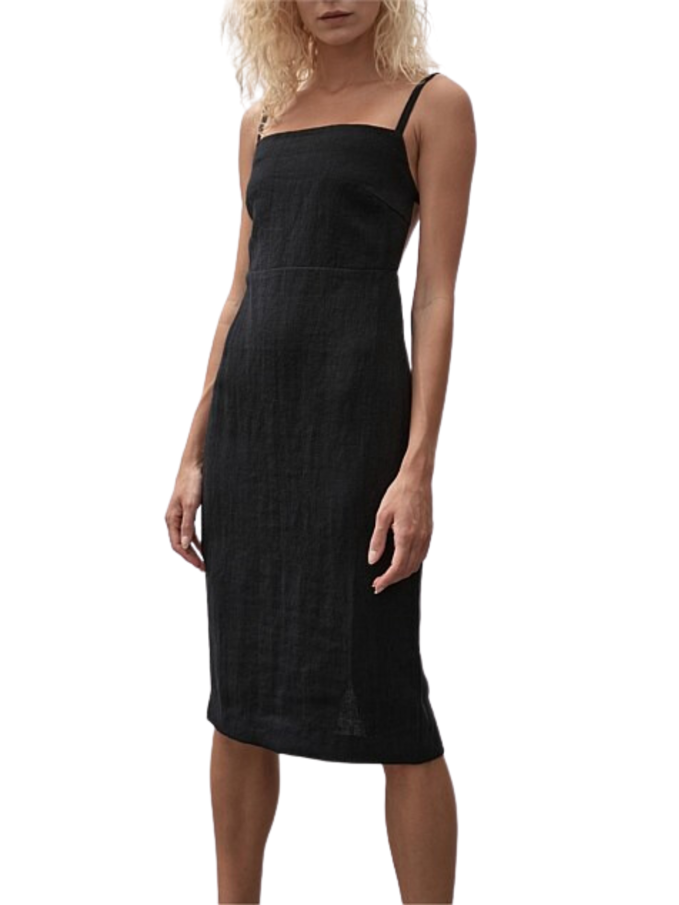 Linen Open Back Dress - Black