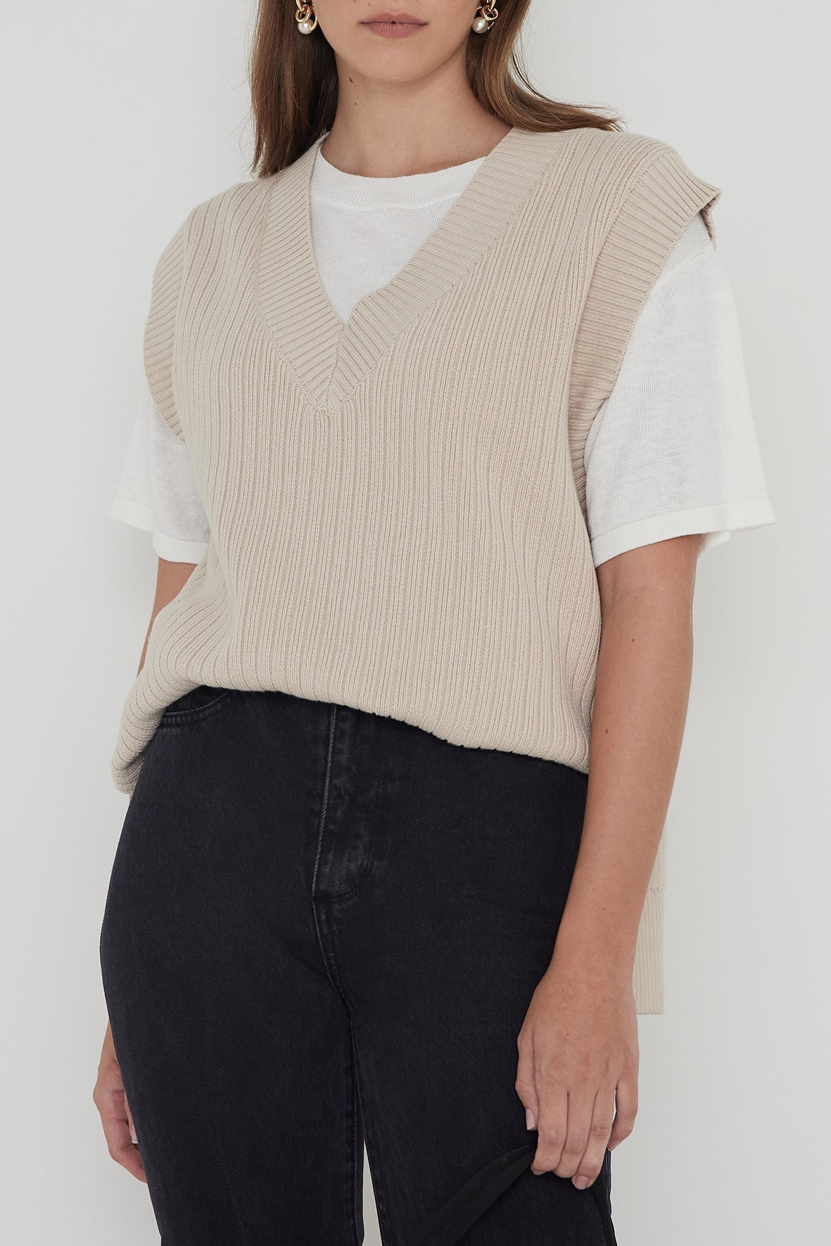 Vera Organic Knit Vest - Sand