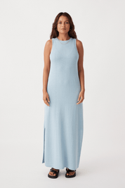 Izi Organic Linen Cotton Maxi Dress - Sky