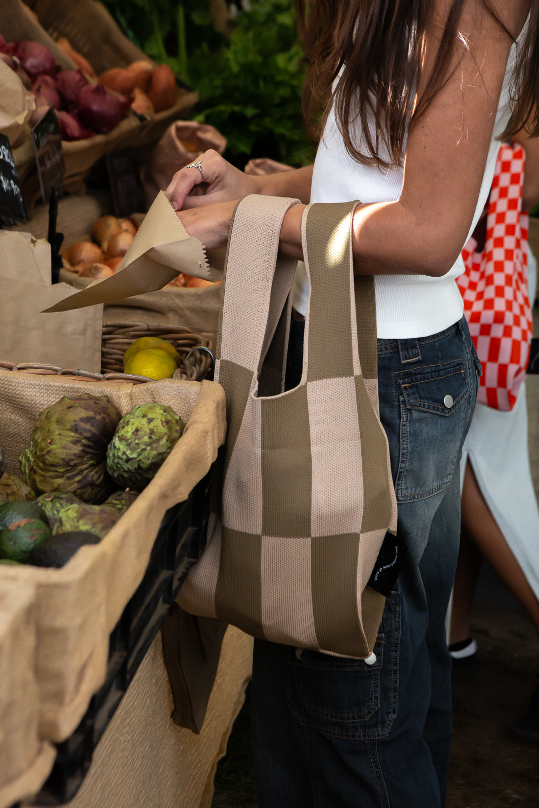 Liburan XS Checkered Tote Bag 2.0 Peach/Oat