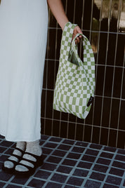 Liburan XS Checkered Tote Bag Matcha/Cream