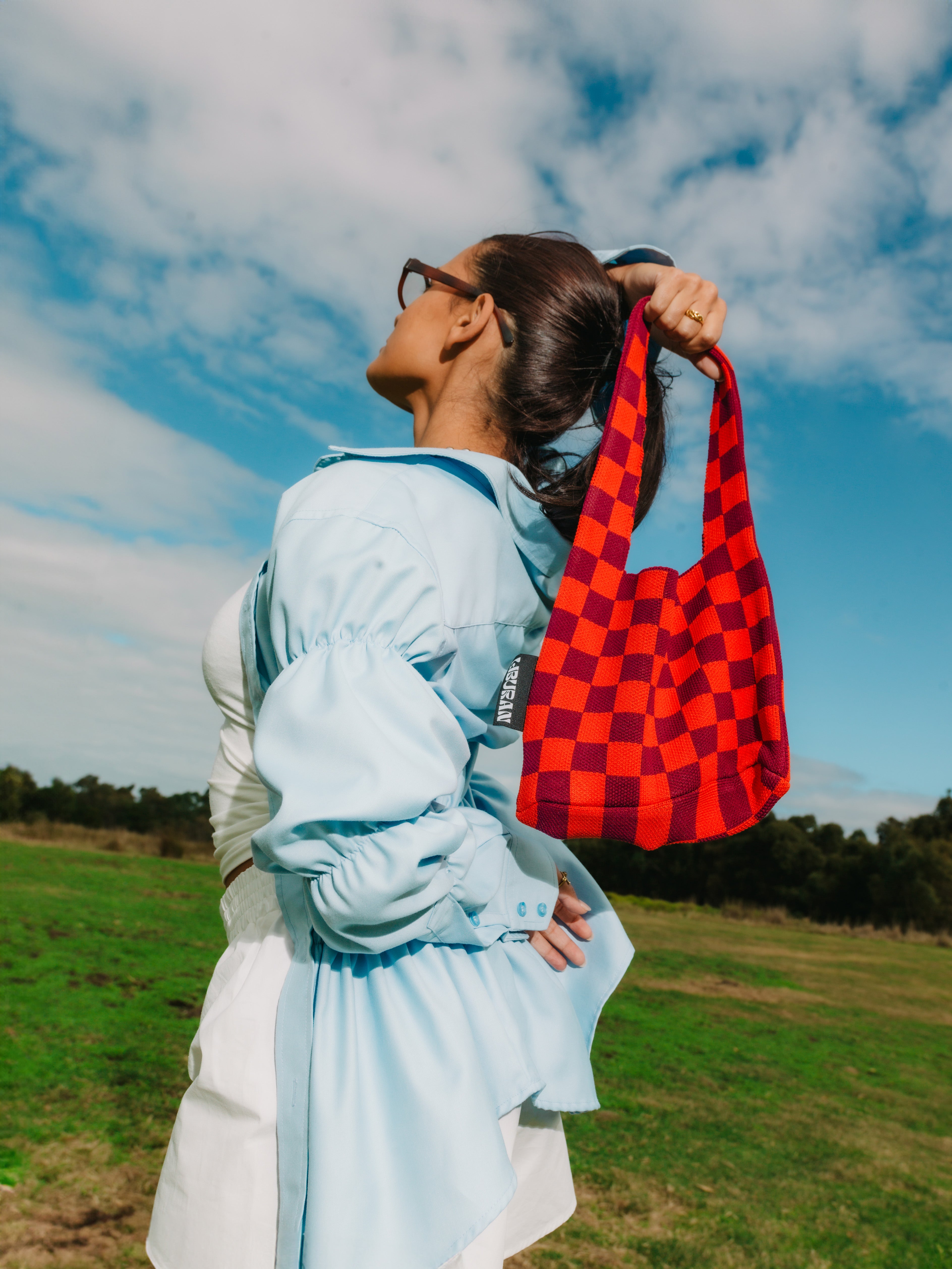 Liburan Checkered Shoulder Bag Red/Maroon