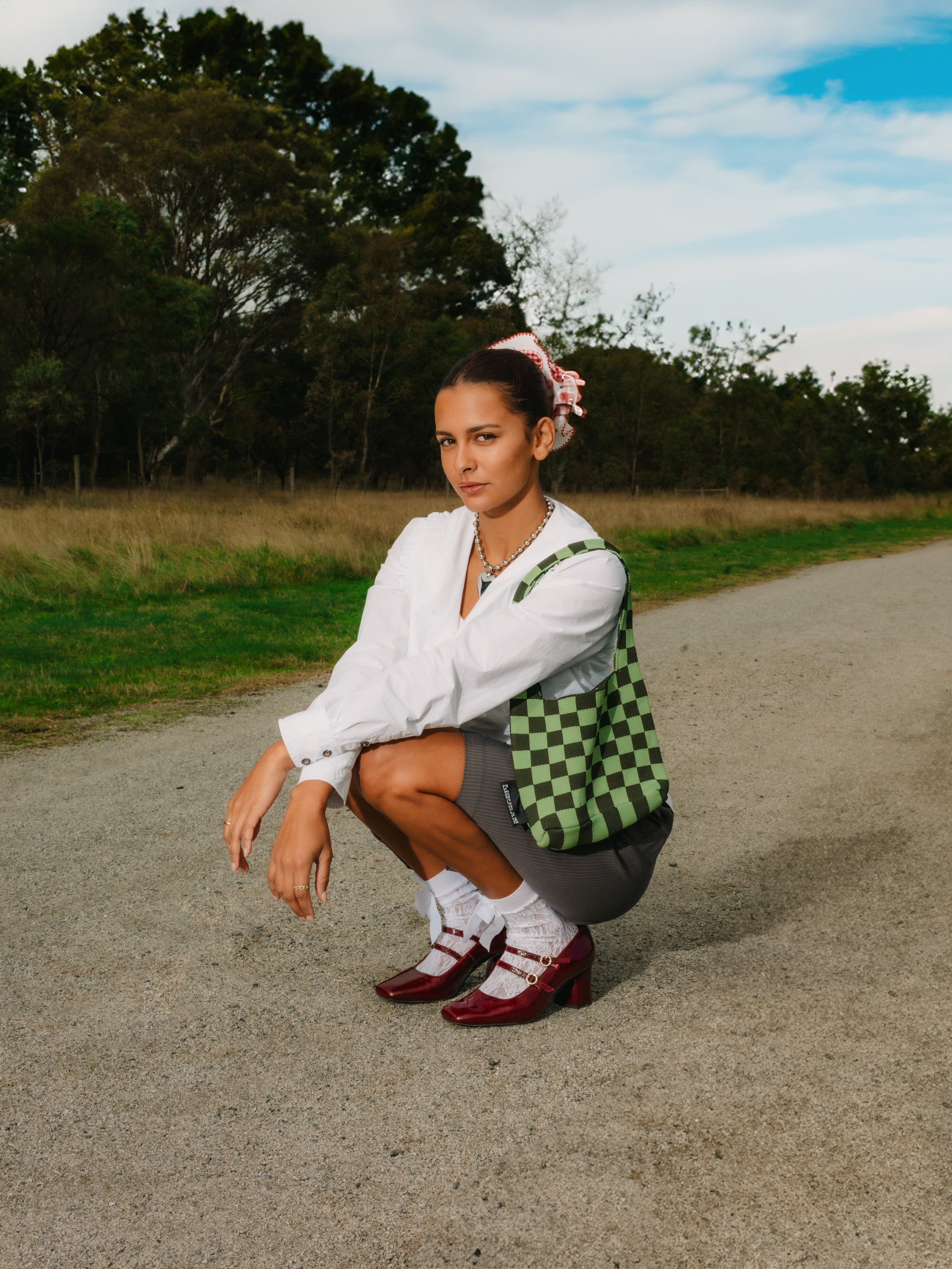 Liburan Checkered Shoulder Bag Green/Khaki