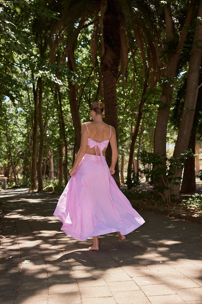 The Eliza Skirt In Fuchsia Stripe