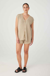 Ada Cotton Linen Vest - Taupe