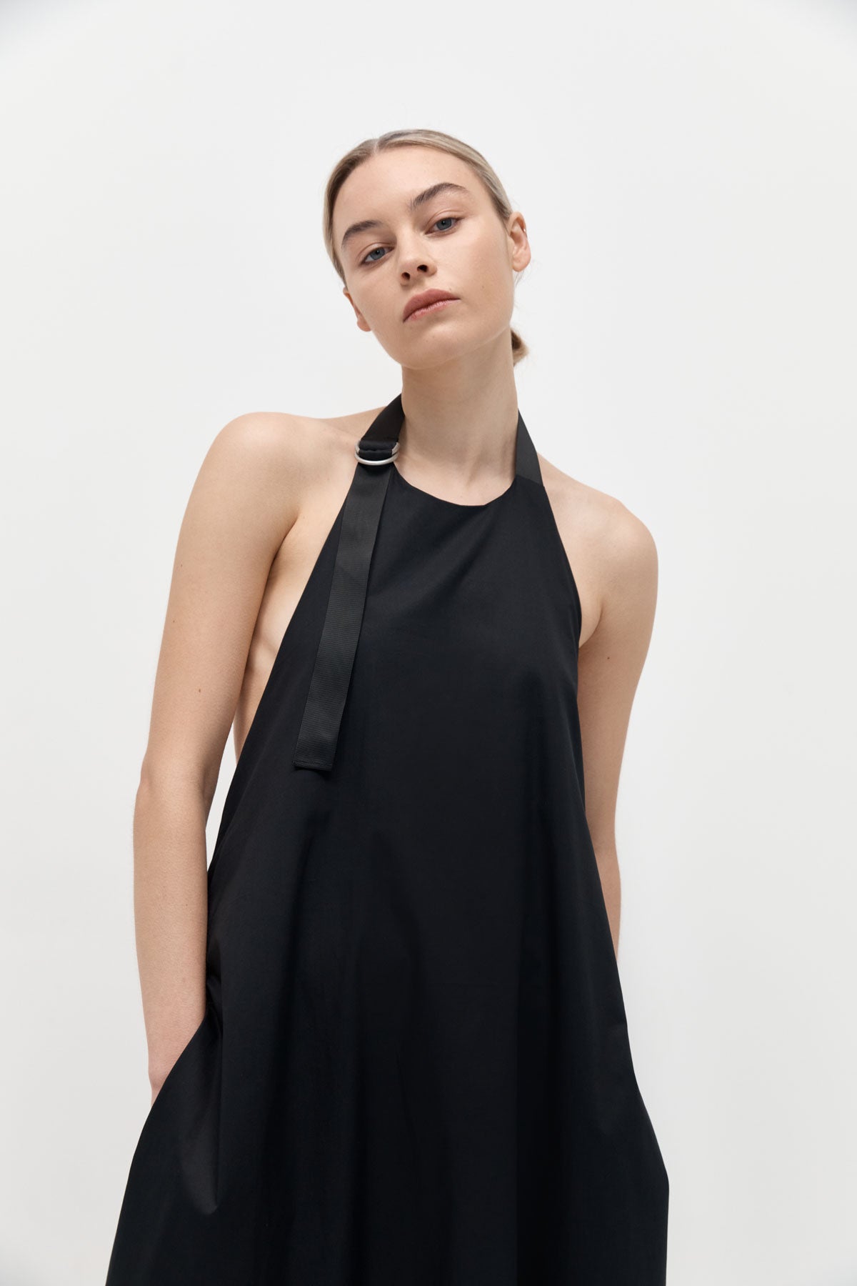 Ring Detail Halter Dress - Black