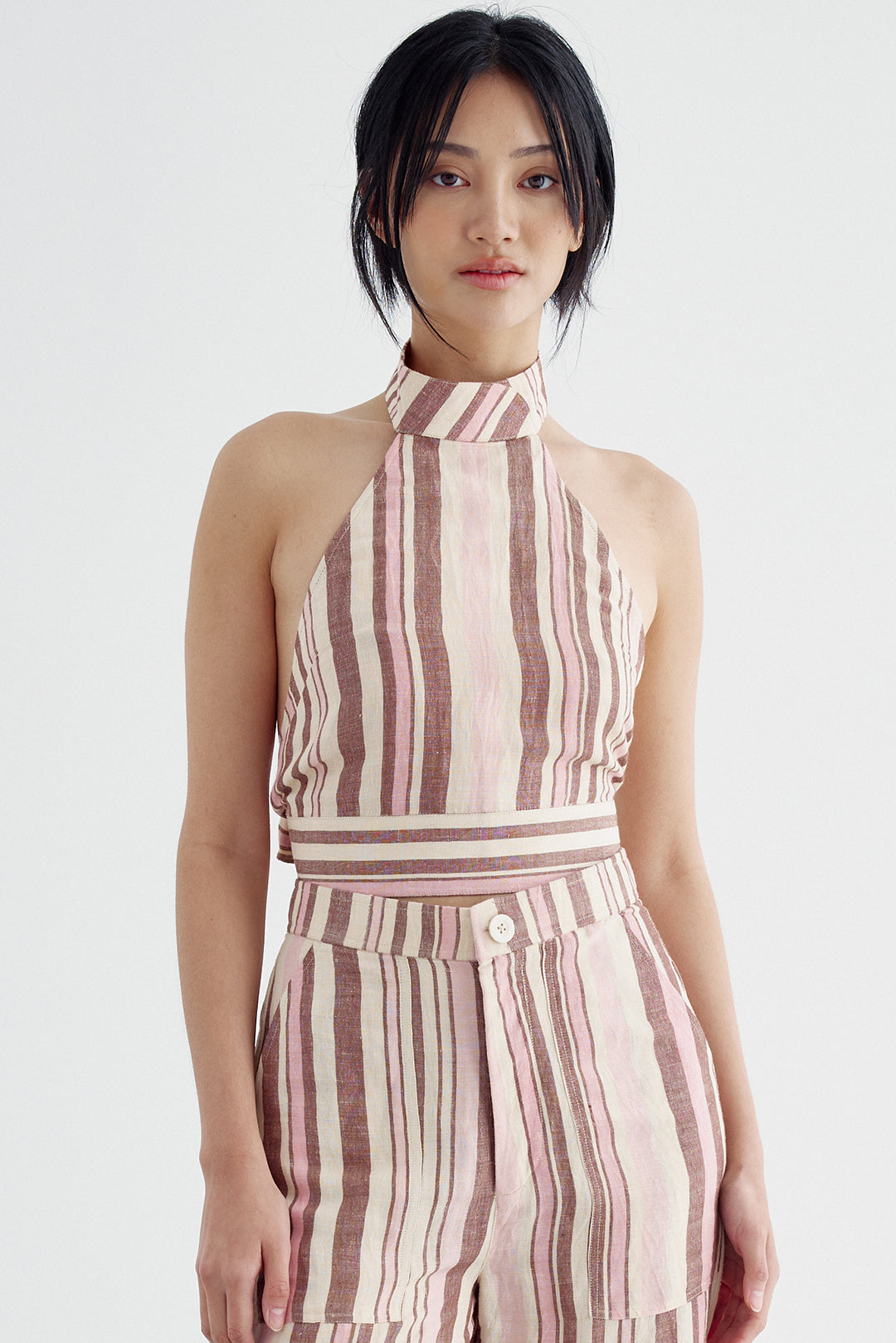 Audrey Halter Top - Macaroon Stripe