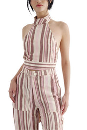 Audrey Halter Top - Macaroon Stripe