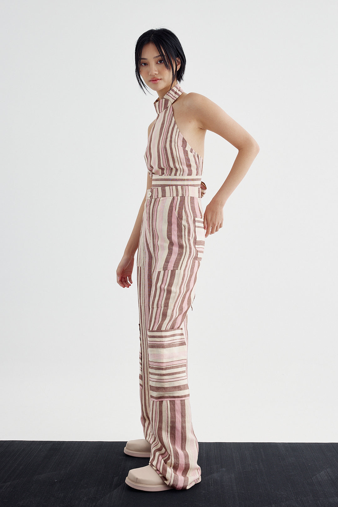 Audrey Halter Top - Macaroon Stripe