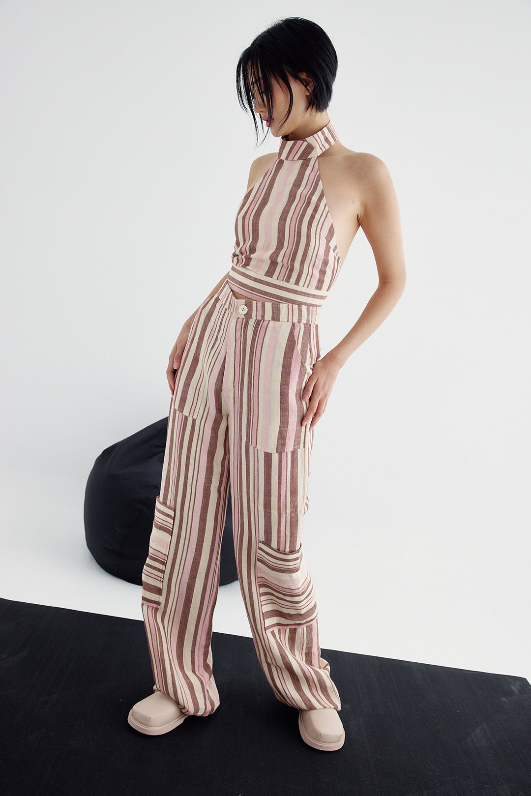 Audrey Halter Top - Macaroon Stripe