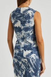 Helena Top | Cirrus Print Navy