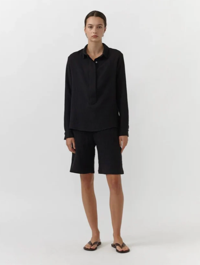 Relaxed Cotton Muslin Shorts Black