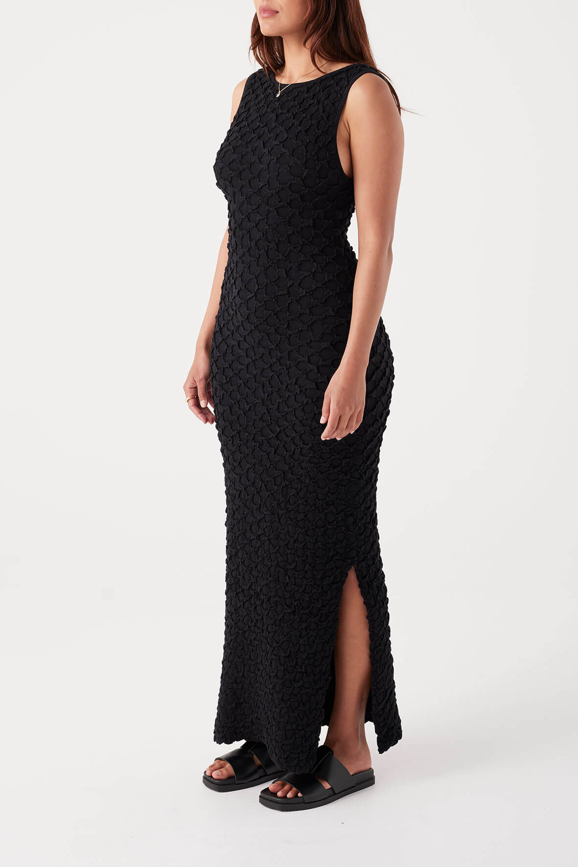 Mila Reversible Textured Maxi Dress - Black
