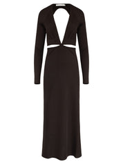 Open Tie Back Long Sleeve Dress Chocolate