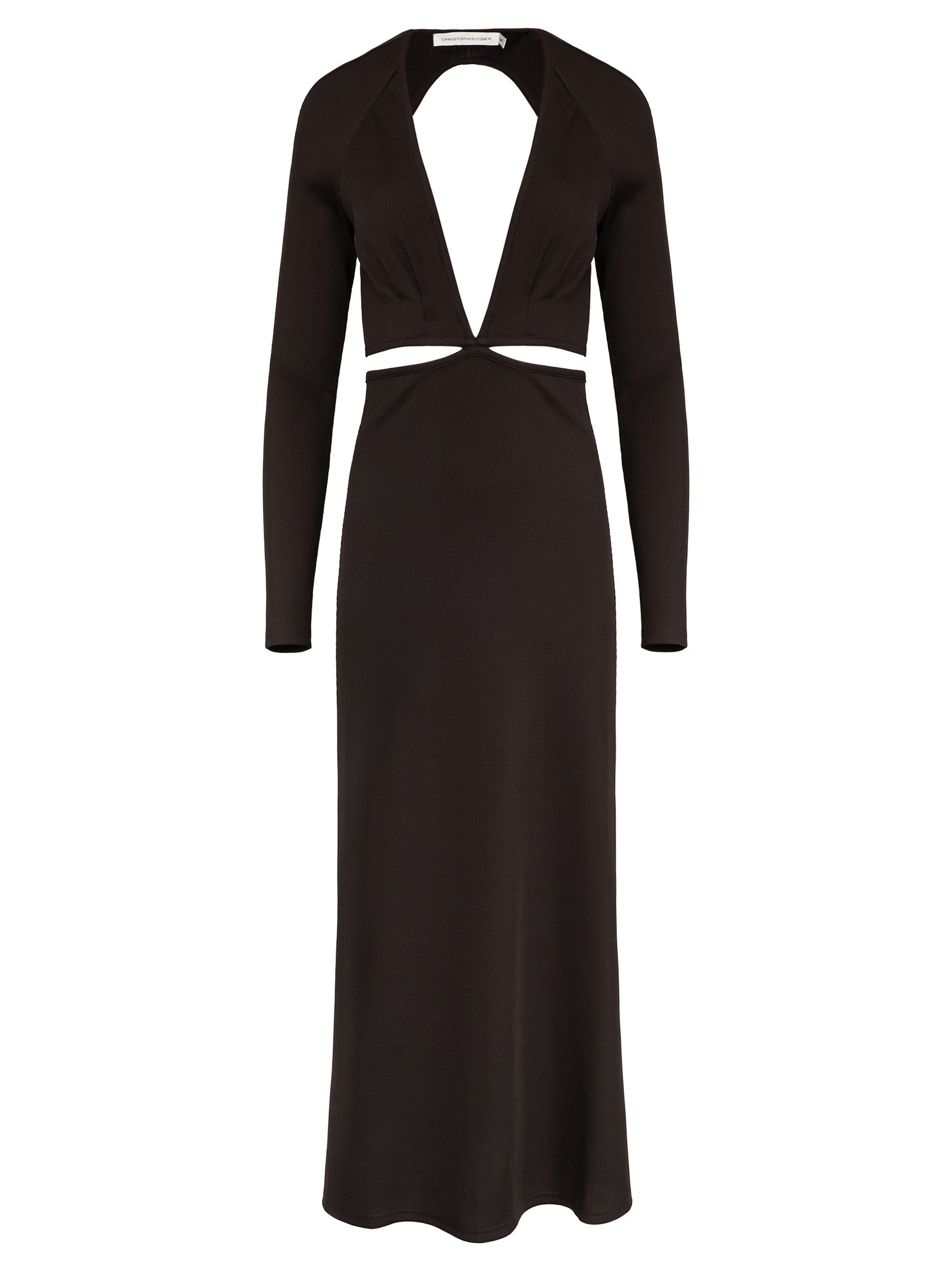 Open Tie Back Long Sleeve Dress Chocolate