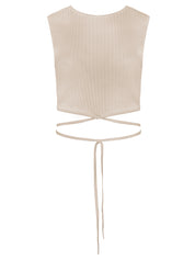 Sleeveless Knit Tie Crop Tan Marle