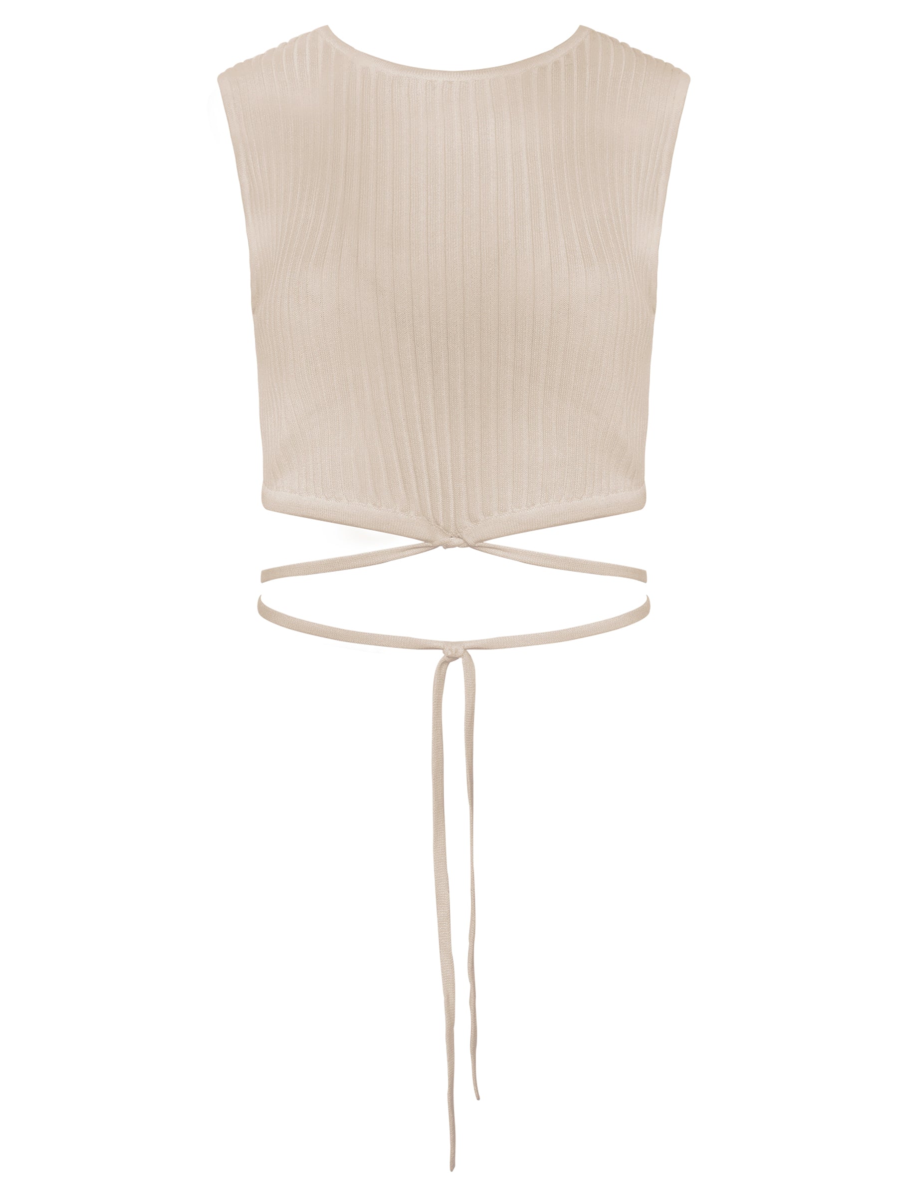 Sleeveless Knit Tie Crop Tan Marle