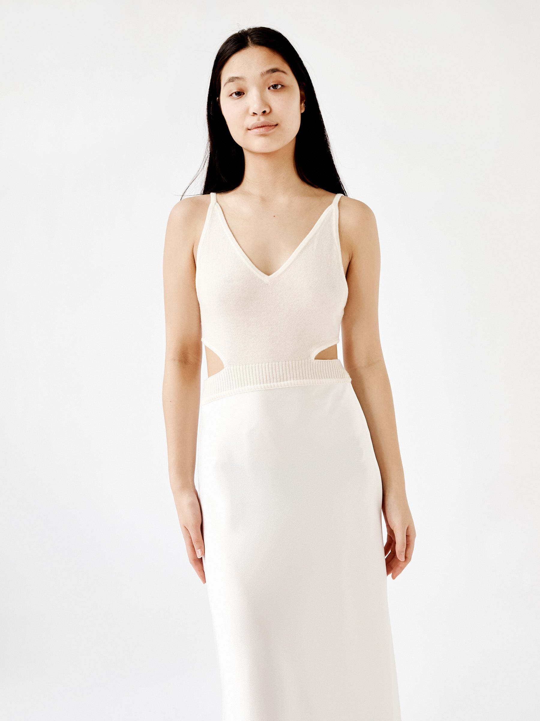 Knitted Cami Bias Dress Cream