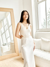 Knitted Cami Bias Dress Cream