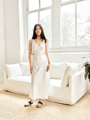 Knitted Cami Bias Dress Cream