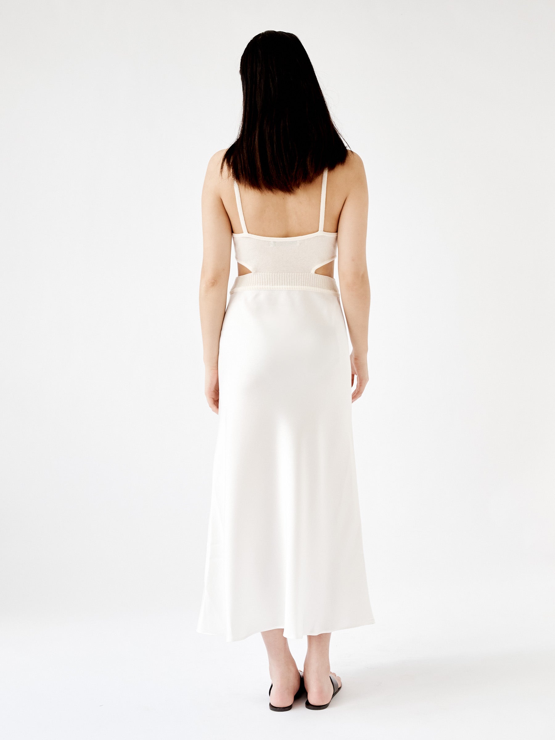 Knitted Cami Bias Dress Cream