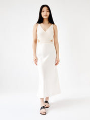 Knitted Cami Bias Dress Cream