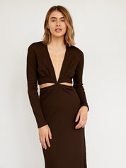 Open Tie Back Long Sleeve Dress Chocolate