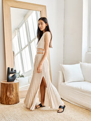 Sleeveless Knit Tie Crop Tan Marle