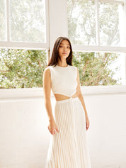 Sleeveless Knit Tie Crop White