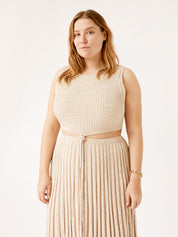 Sleeveless Knit Tie Crop Tan Marle